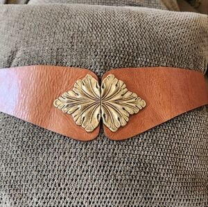 Elegant Light-brown, genuine Leather Belt with Gold Leaf Accent, By LEATHEROCK